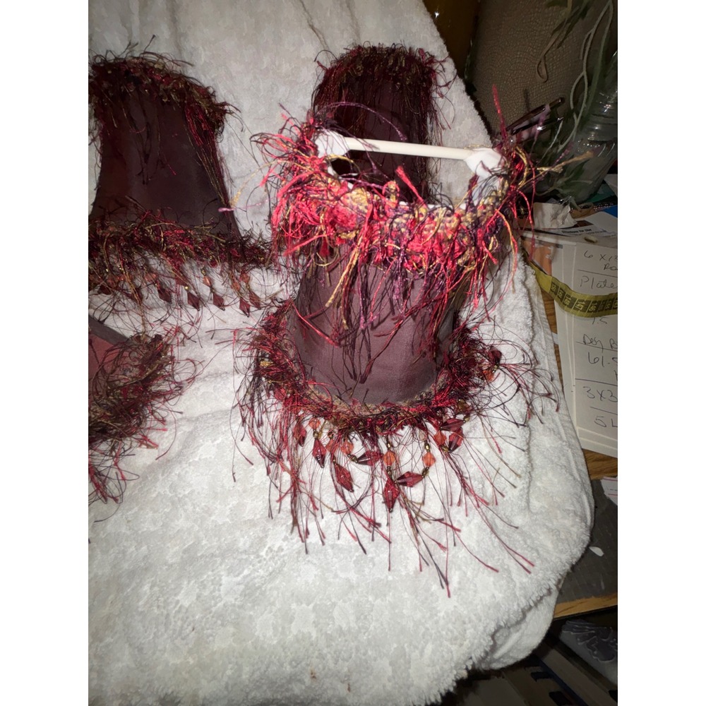 Set of 4 Burgundy Red Beaded Fringe Clip On Chandelier Lamp Shades Victorian - Picture 6 of 6